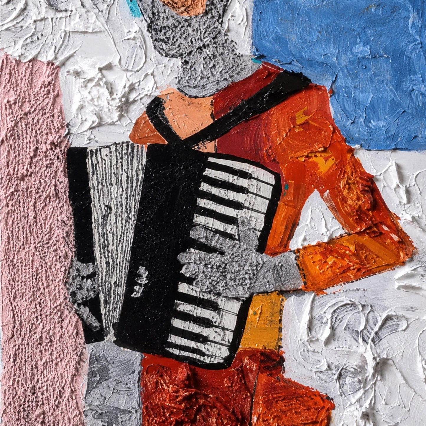 Abstract Wall Art – Accordion Player Oil Painting