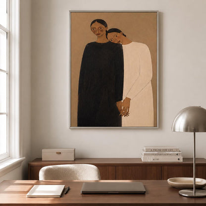 Intimate Women Portrait Wall Art Brown Neutral Figurative Canvas Painting for Modern Bedroom Decor