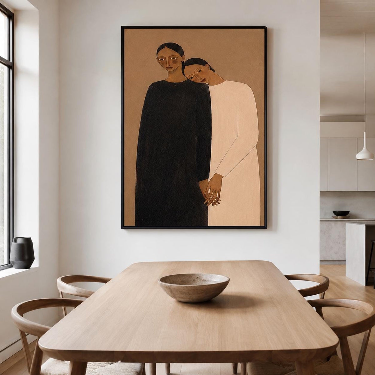 Intimate Women Portrait Wall Art Brown Neutral Figurative Canvas Painting for Modern Bedroom Decor