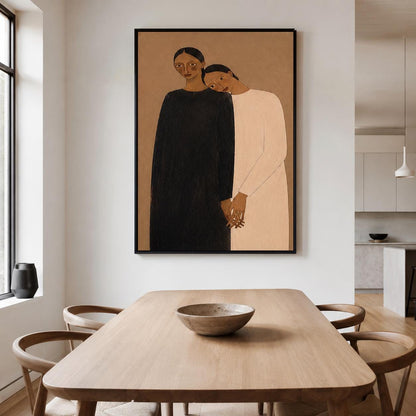 Intimate Women Portrait Wall Art Brown Neutral Figurative Canvas Painting for Modern Bedroom Decor