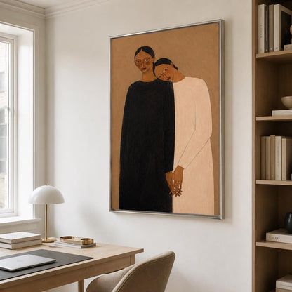 Intimate Women Portrait Wall Art Brown Neutral Figurative Canvas Painting for Modern Bedroom Decor