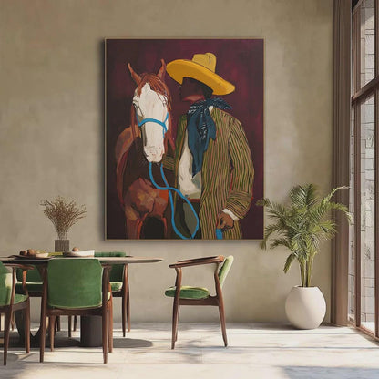 Abstract Horse Riding Oil Painting on Canvas, Original White Horse at Moonlit Night Canvas Wall Art,Abstract Cowboy Painting for Living Room