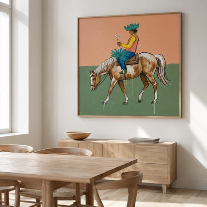 Colorful Cowboy Horse Wall Art Modern Western Canvas Painting for Living Room Ranch Decor