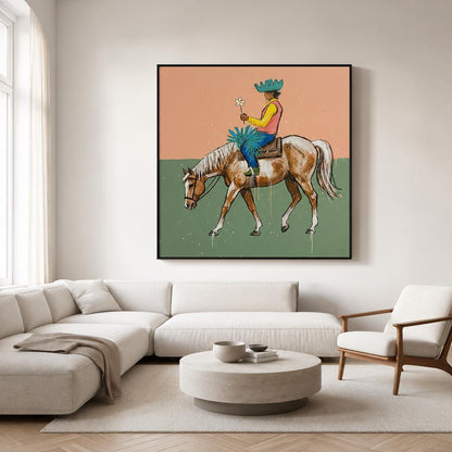 Colorful Cowboy Horse Wall Art Modern Western Canvas Painting for Living Room Ranch Decor
