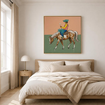 Colorful Cowboy Horse Wall Art Modern Western Canvas Painting for Living Room Ranch Decor
