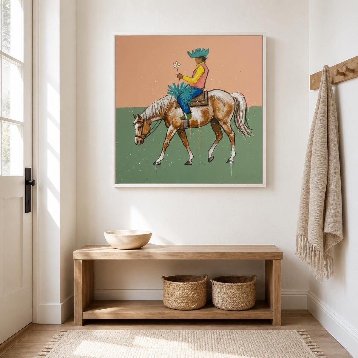 Colorful Cowboy Horse Wall Art Modern Western Canvas Painting for Living Room Ranch Decor