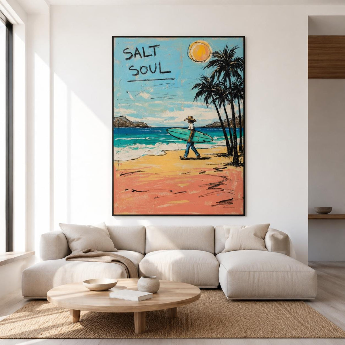 Surfer Beach Wall Art Coastal Canvas Painting for Living Room Beach House Seaside Decor