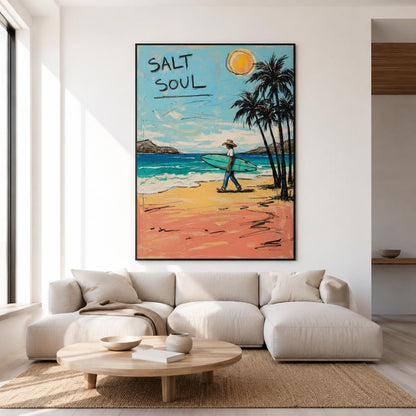 Surfer Beach Wall Art Coastal Canvas Painting for Living Room Beach House Seaside Decor