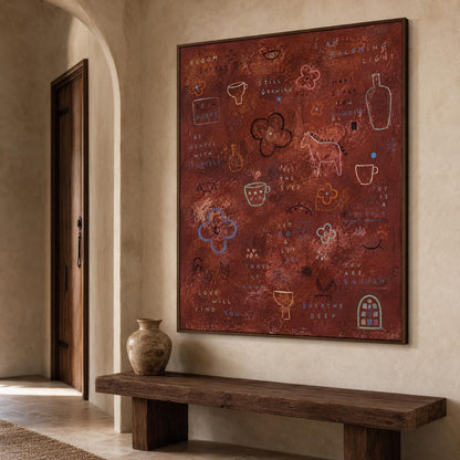 Inspirational Wall Art Rust Red Abstract Canvas Painting for Modern Bedroom Decor