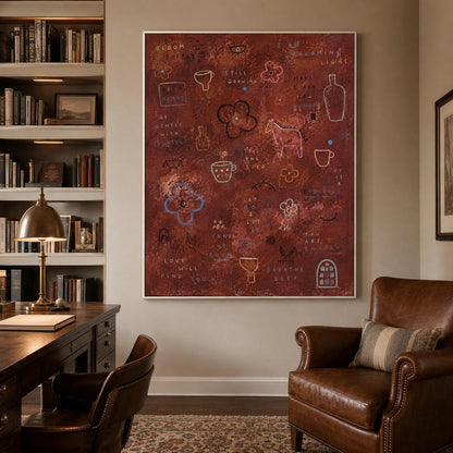 Inspirational Wall Art Rust Red Abstract Canvas Painting for Modern Bedroom Decor