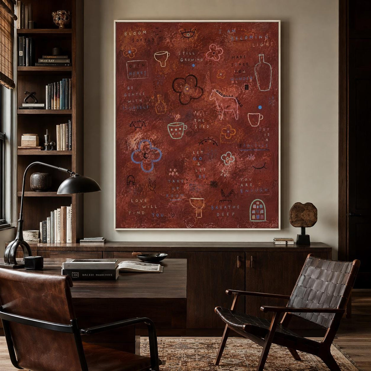 Inspirational Wall Art Rust Red Abstract Canvas Painting for Modern Bedroom Decor