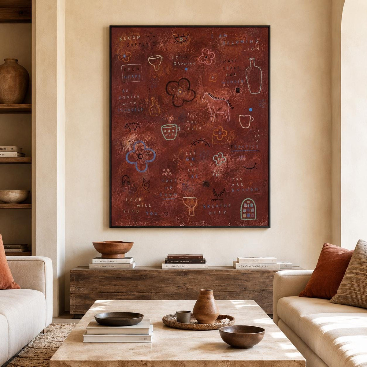 Inspirational Wall Art Rust Red Abstract Canvas Painting for Modern Bedroom Decor