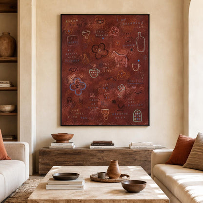 Inspirational Wall Art Rust Red Abstract Canvas Painting for Modern Bedroom Decor