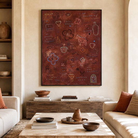 Inspirational Wall Art Rust Red Abstract Canvas Painting for Modern Bedroom Decor