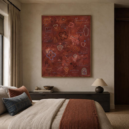 Inspirational Wall Art Rust Red Abstract Canvas Painting for Modern Bedroom Decor