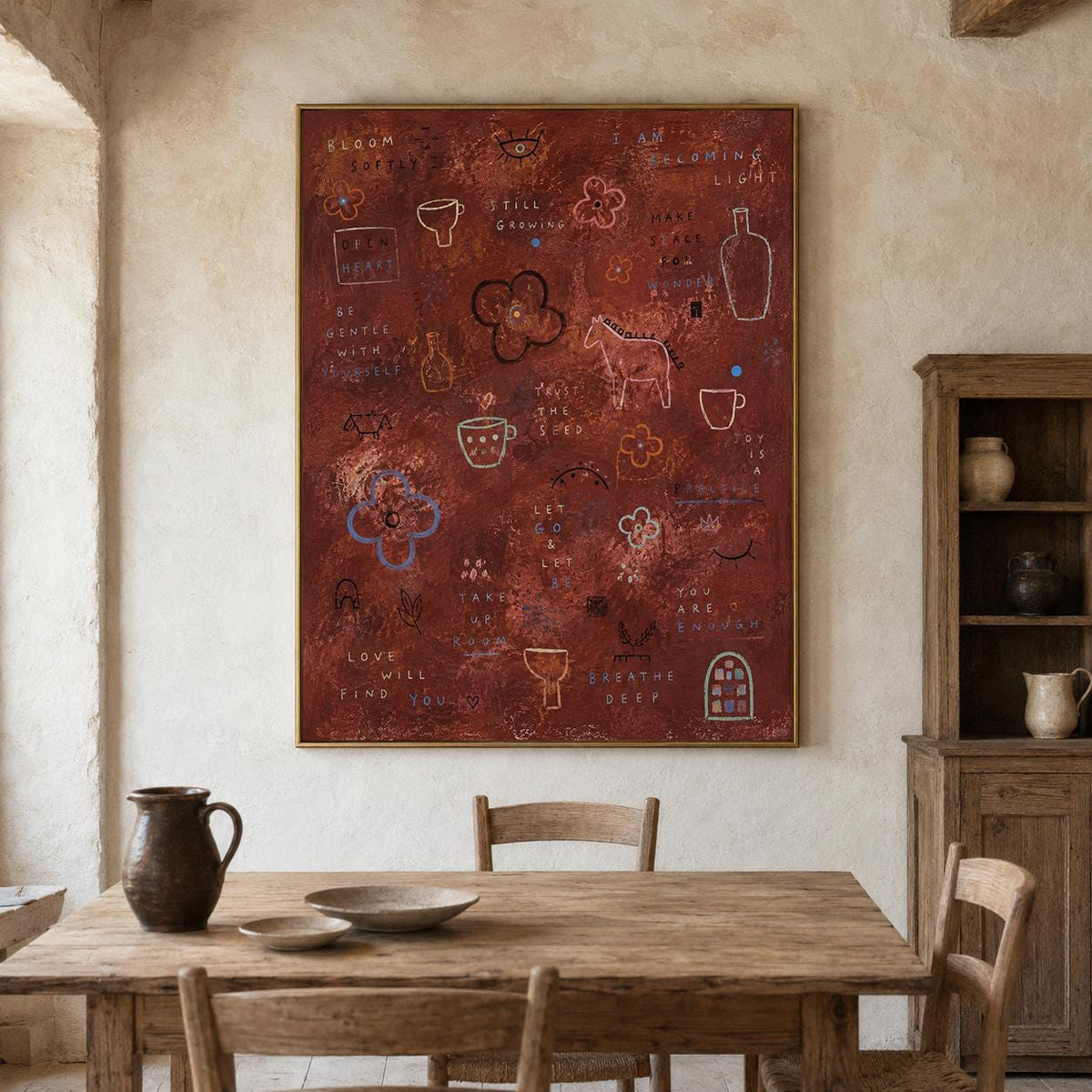 Inspirational Wall Art Rust Red Abstract Canvas Painting for Modern Bedroom Decor