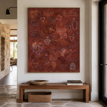 Inspirational Wall Art Rust Red Abstract Canvas Painting for Modern Bedroom Decor