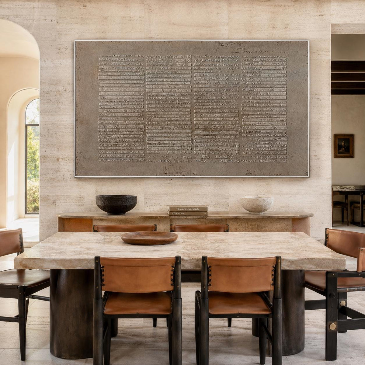 Large Wabi Sabi Wall Art Brown Geometric Textured Canvas Painting for Living Room Decor