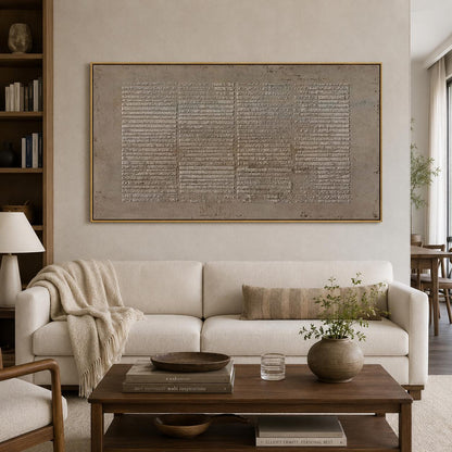 Large Wabi Sabi Wall Art Brown Geometric Textured Canvas Painting for Living Room Decor