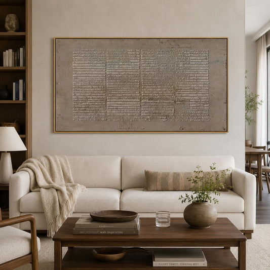 Large Wabi Sabi Wall Art Brown Geometric Textured Canvas Painting for Living Room Decor