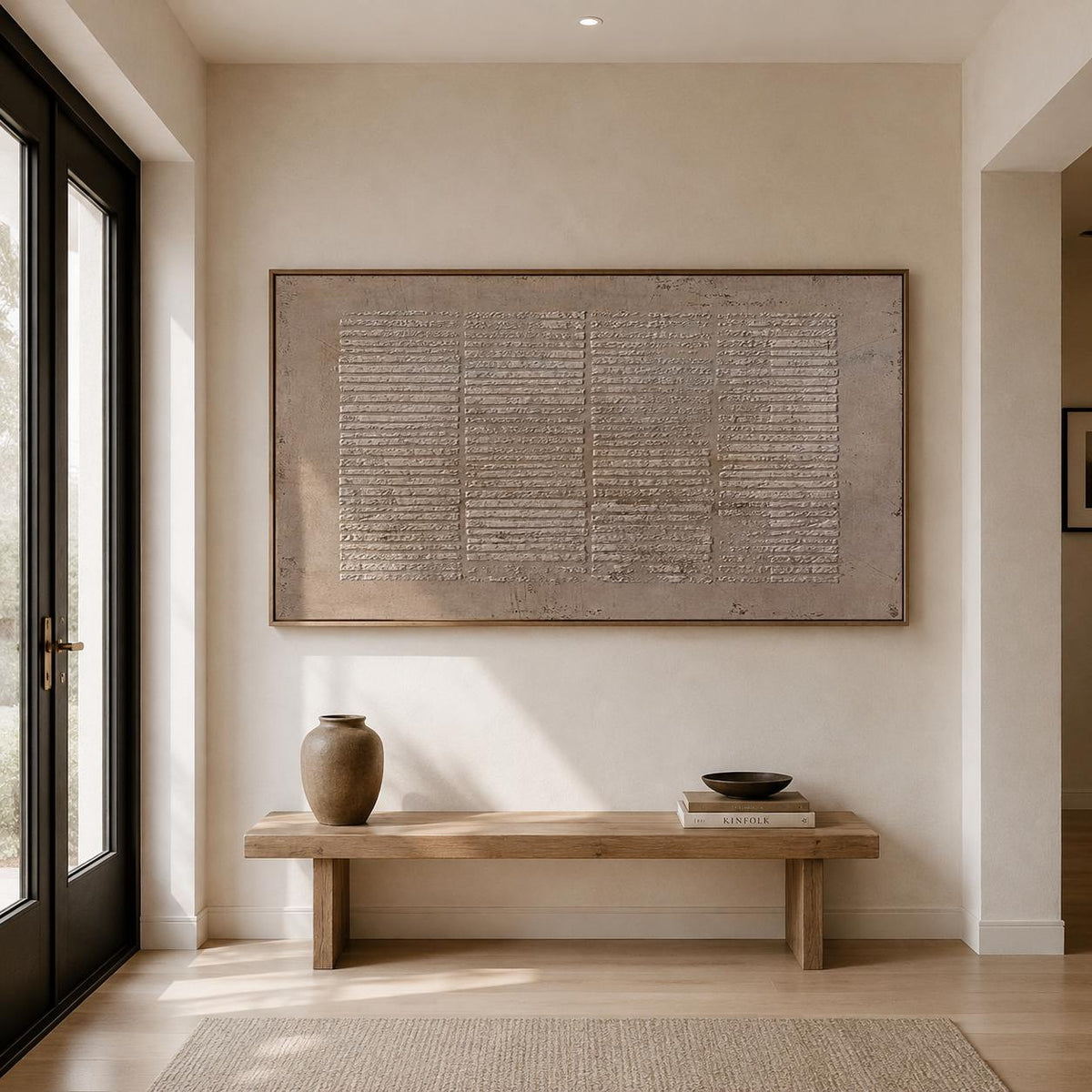 Large Wabi Sabi Wall Art Brown Geometric Textured Canvas Painting for Living Room Decor