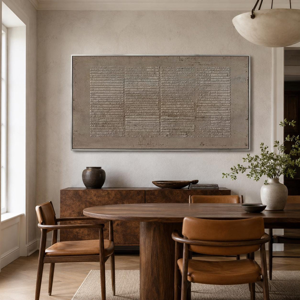 Large Wabi Sabi Wall Art Brown Geometric Textured Canvas Painting for Living Room Decor