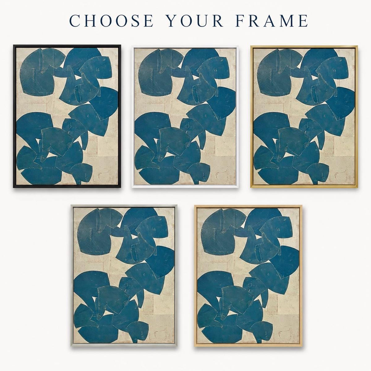 Large Blue Beige Abstract Wall Art Organic Shapes Canvas Painting for Living Room Decor