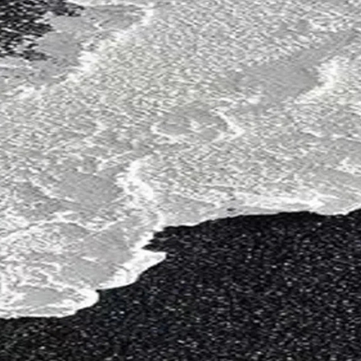 Black & White Ocean Triptych hand-painted white and black textured coastal abstract painting shown with silver frame