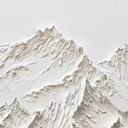 White Mountain hand-painted white and soft beige textured mountain landscape painting shown as stretched canvas
