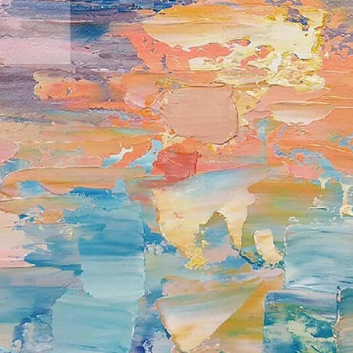 Dusk Reflections hand-painted ocean blue, ivory and soft neutral tones textured sunset seascape painting rolled canvas option