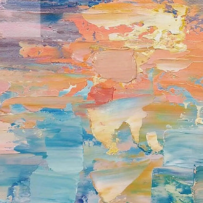 Dusk Reflections hand-painted ocean blue, ivory and soft neutral tones textured sunset seascape painting rolled canvas option