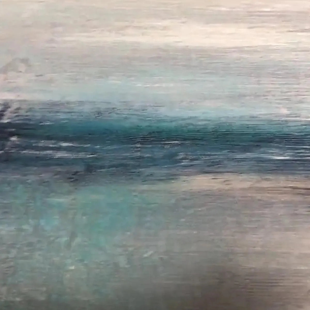Serene Horizon hand-painted ocean blue, ivory and soft neutral tones textured coastal abstract painting shown with white frame