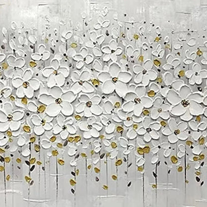 Gold and White Floral Textured Painting – White Blossom Field