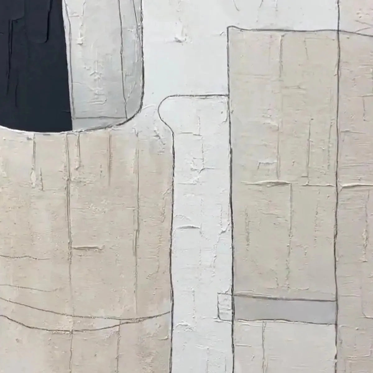 Black and Beige Wabi-Sabi Neutral Abstract Oil Painting – Neutral Abstract