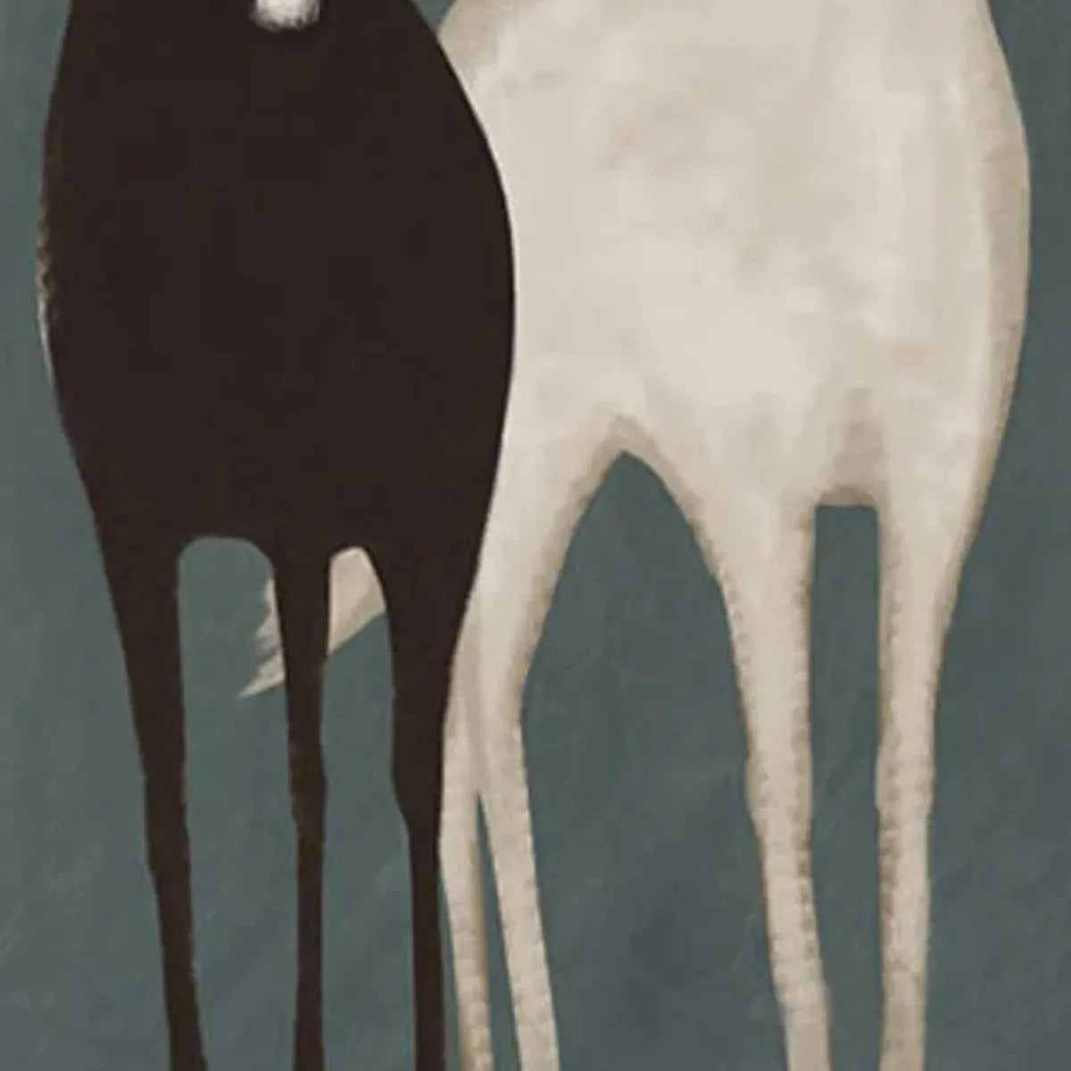 Teal and Black Minimalist Horse Oil Painting – Two Horses
