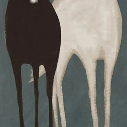 Teal and Black Minimalist Horse Oil Painting – Two Horses
