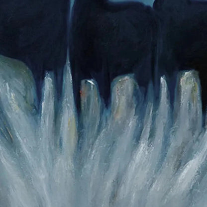 Blue Minimalist Horse Oil Painting – Three Horses At Night
