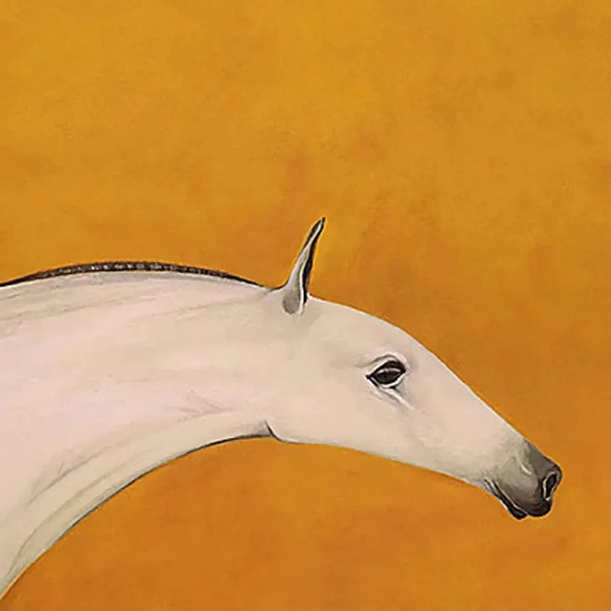 White Horse On Yellow – Minimalist Horse Oil Painting, view 3