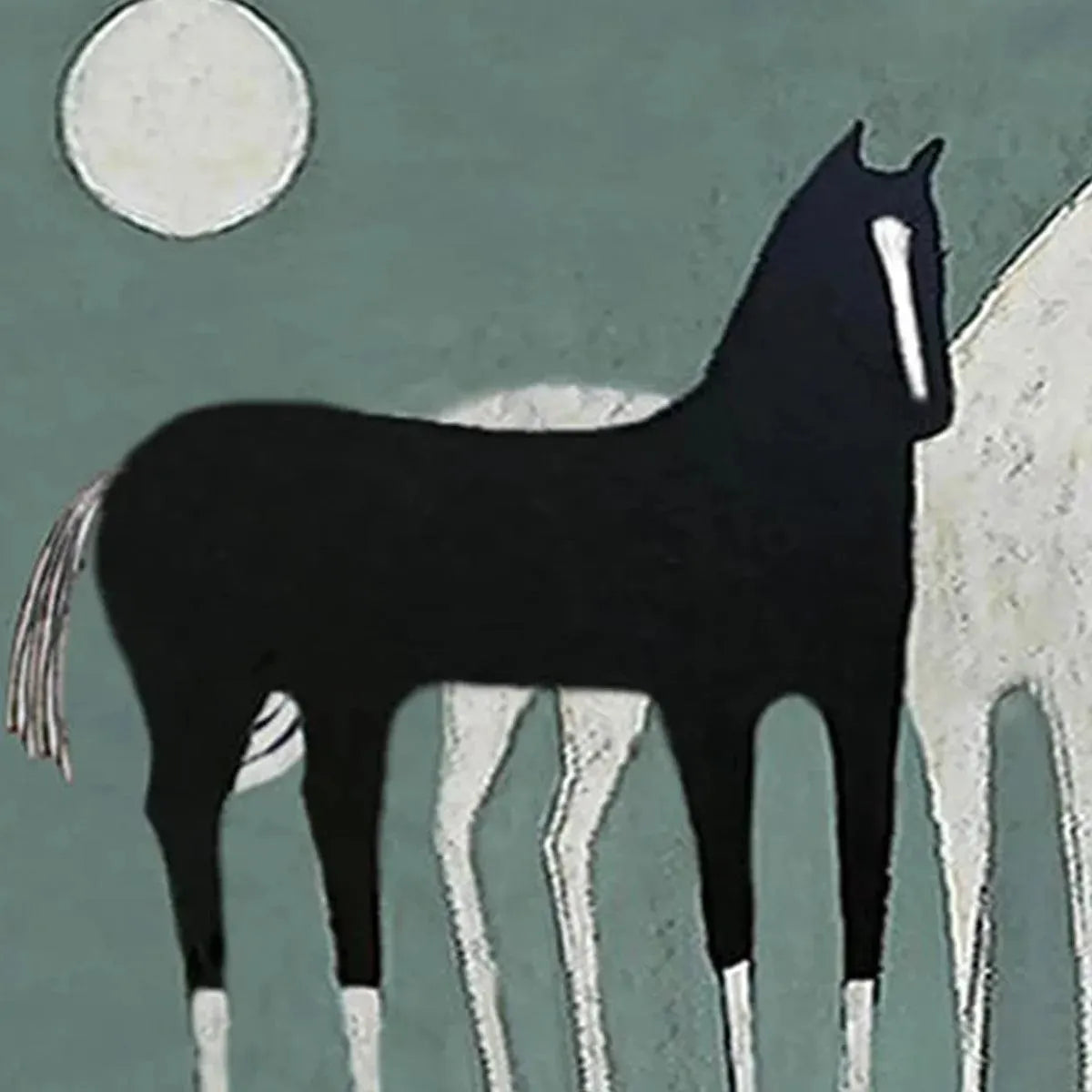 Three Horses Under The Moon – Minimalist Moon Oil Painting, view 3