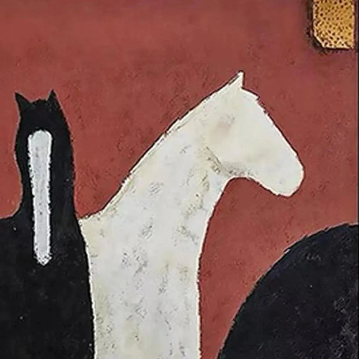 Red Minimalist Horse Oil Painting – Three Horses On Red