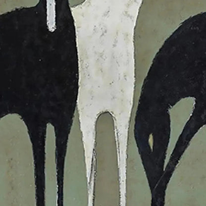 Green Minimalist Horse Oil Painting – Three Horses