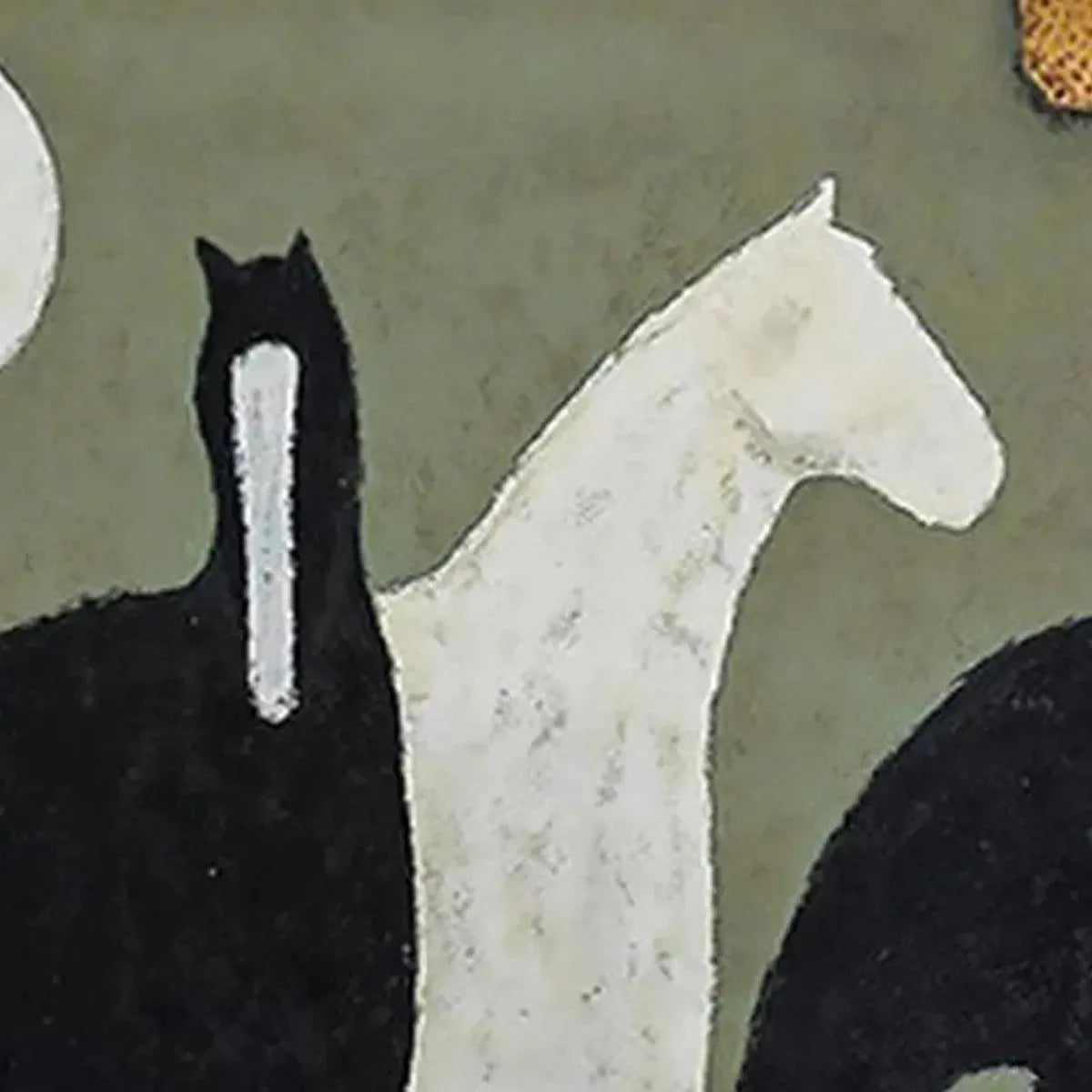 Green Minimalist Horse Oil Painting – Three Horses