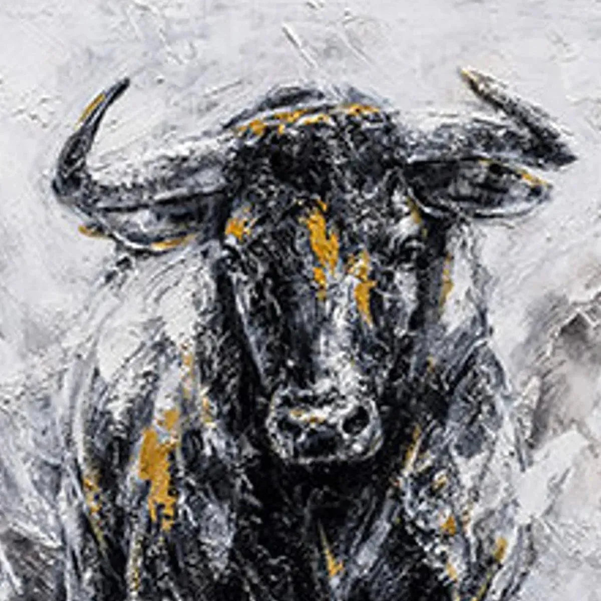 Charging Bull – Abstract Textured Oil Painting, view 3
