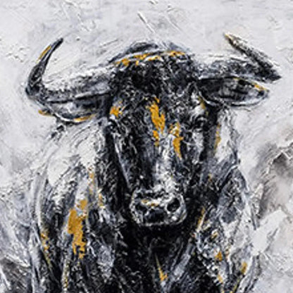 Charging Bull – Abstract Textured Oil Painting, view 3