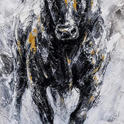 Gold Abstract Textured Oil Painting – Charging Bull